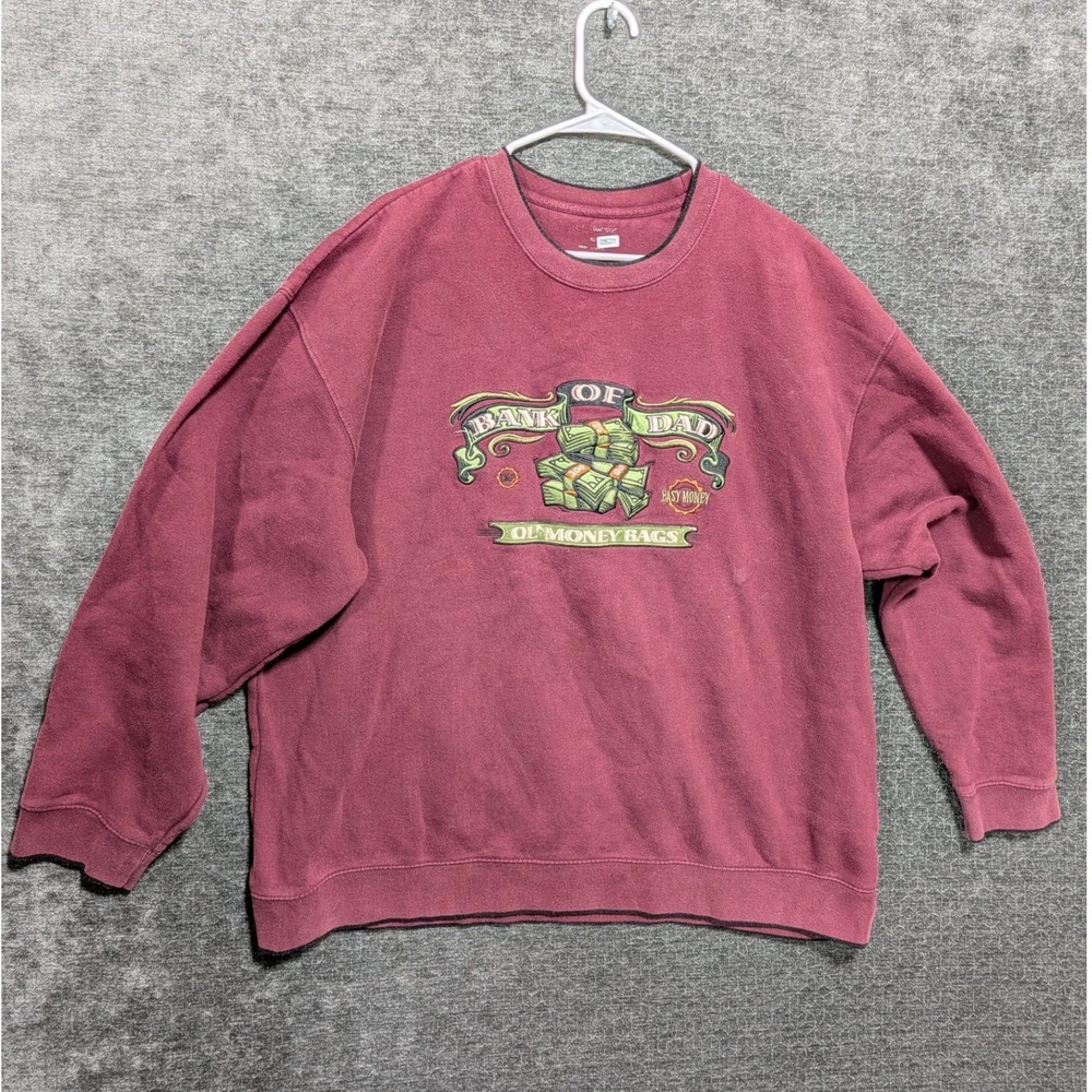 Barrow Men XL Bank of Dad Ol Money Bags Embroidered Sweatshirt Burgundy Crewneck
